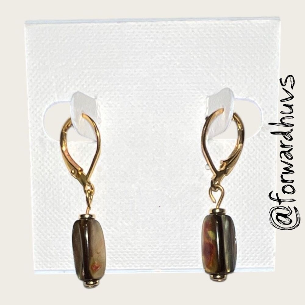 Glossy Bead Gold Tone Leverback Drops Earrings